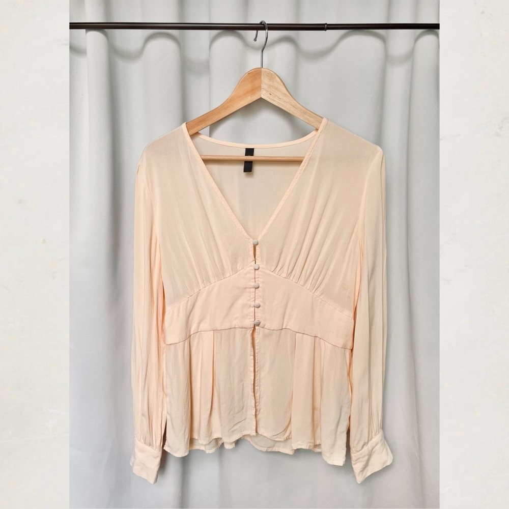Y. A. S. Pink V Neck Peplum Blouse